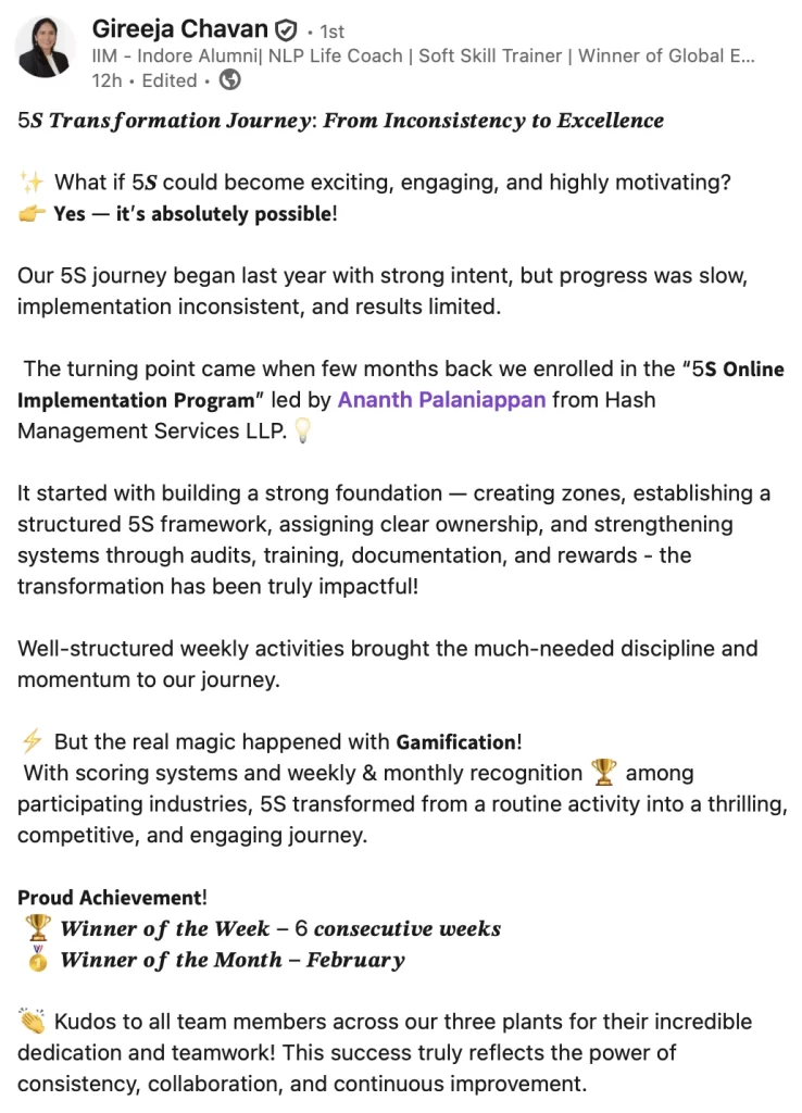 Testimonial for 5S at SuperBond Adhesives